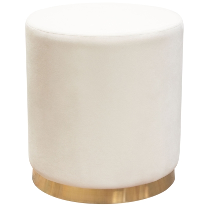 Diamond Sofa SORBET2OTCM Sorbet Round Ottoman Cream Velvet Gold Metal Band Accent