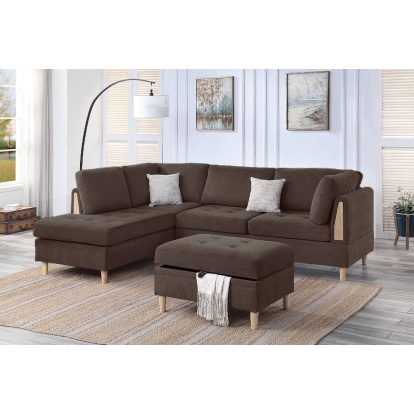 Poundex 3-Piece Sectional Set With Ottoman Model F8854