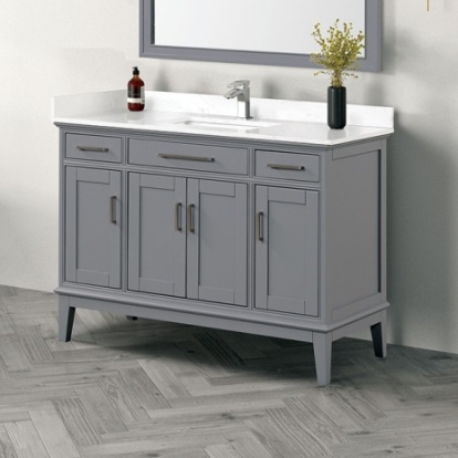 Furniture Of America Soline Transitional Birch, Birch, Engineered Wood, Pinewood, Sintered Stone, Wood White/Gray Vanity Set | TM-CT003WH-48+03GY