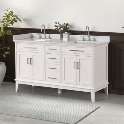 Furniture Of America Rimini Transitional Birch, Birch, Engineered Wood, Pinewood, Sintered Stone, Wood White Vanity Set | TM-CT004WH-60+04WH