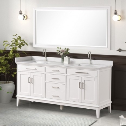 Furniture Of America Almeria Transitional Birch, Birch, Engineered Wood, Pinewood, Sintered Stone, Wood White Vanity Set W/ Mirror | TM-CT005WH-72+05WH+M