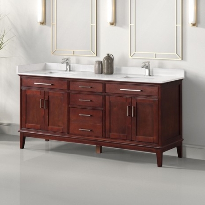 Furniture Of America Almeria Transitional Birch, Birch, Engineered Wood, Pinewood, Sintered Stone, Wood White/Cherry Vanity Set | TM-CT005WH-72+07CH