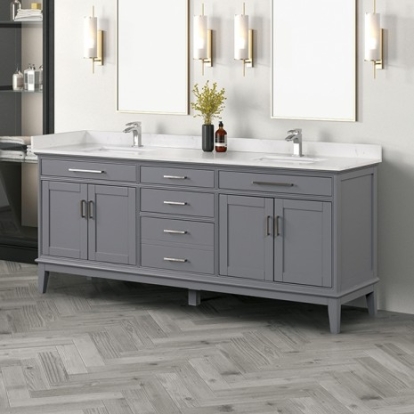 Furniture Of America Oliva Transitional Birch, Birch, Engineered Wood, Pinewood, Sintered Stone, Wood White/Gray Vanity Set | TM-CT006WH-80+06GY