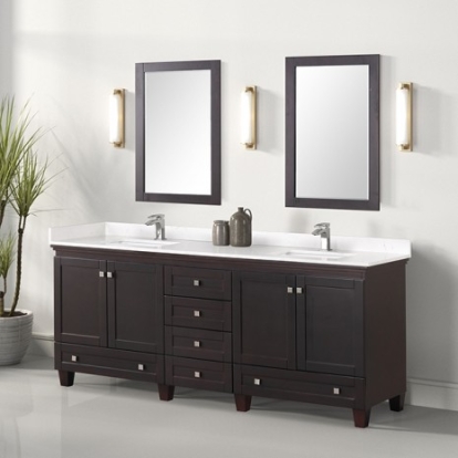 Furniture Of America Oliva Transitional Engineered Wood, Pinewood, Rubberwood, Sintered Stone, Wood White/Espresso Vanity Set W/ Mirror | TM-CT006WH-80+11ES+M