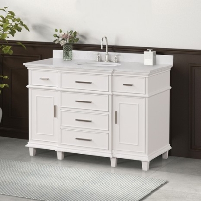 Furniture Of America Zadar Transitional Birch, Birch, Engineered Wood, Pinewood, Sintered Stone White Vanity Set | TM-CT009WH-48+09WH