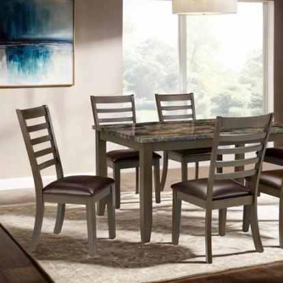 Furniture of America Adia Transitional Acacia with Wood Engineered with Wood Faux Marble Rubberwood Brown 7 Pc. Dinning Table Set Model TM3103T-7PK