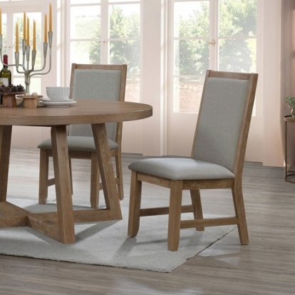 Furniture of America Everett Contemporary Engineered with Wood Fabric Foam Oak Veneer Solid Rubberwood Rustic Brown 5 Pc. Round Table Dining Set Model TM3111T-5PC