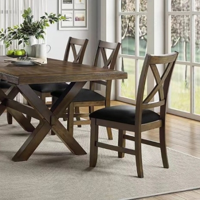 Furniture of America Murray Contemporary Acacia Veneer Engineered with Wood Solid Rubberwood Brown-Black 7 Pc. Dining Set Model TM3114T-7PC-BK-CHAIR