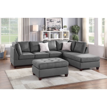 Poundex 3-Piece Sectional Set With Ottoman Model F6424