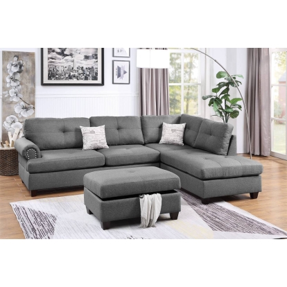 Poundex 3-Piece Sectional Set With Ottoman Model F6414