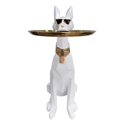 Modrest Cool Dog With Plate Modern White + Gold Sculpture Sculpture White furniture-00181343 Vig Furniture VGTH-62402