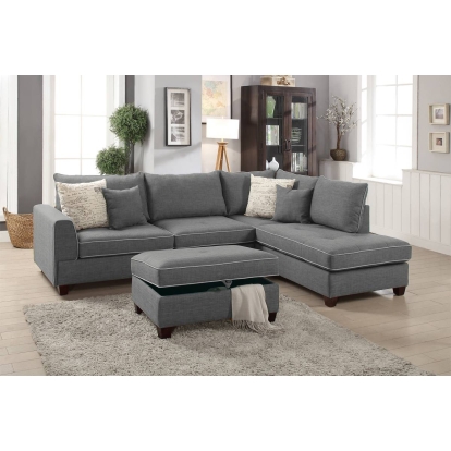 Poundex 3-Piece Sectional Set With Ottoman Model F6542