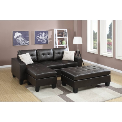 Poundex 3Pc Reversible Sectional Sofa Set With Ottoman Model F6927