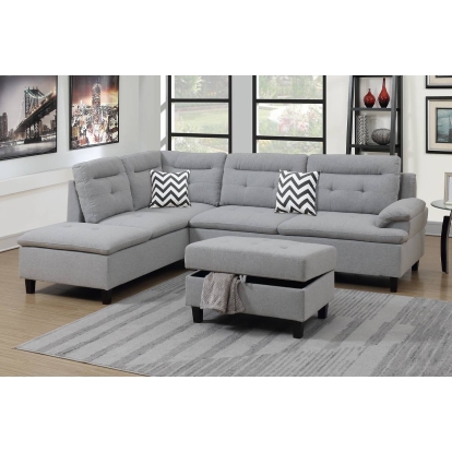 Poundex 3-Piece Sectional Set With Ottoman Model F6589